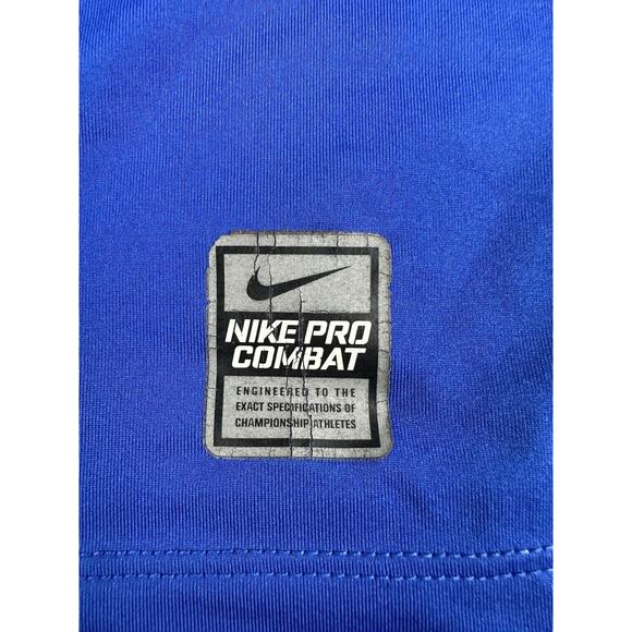Nike Pro Combat Shirt Mens MED Fitted Blue Mock Base Layer Dri Fit Short Sleeve - Picture 2 of 8
